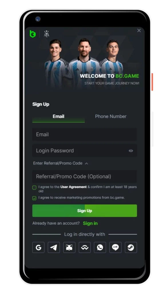 Register for BC.Game on your mobile device and play