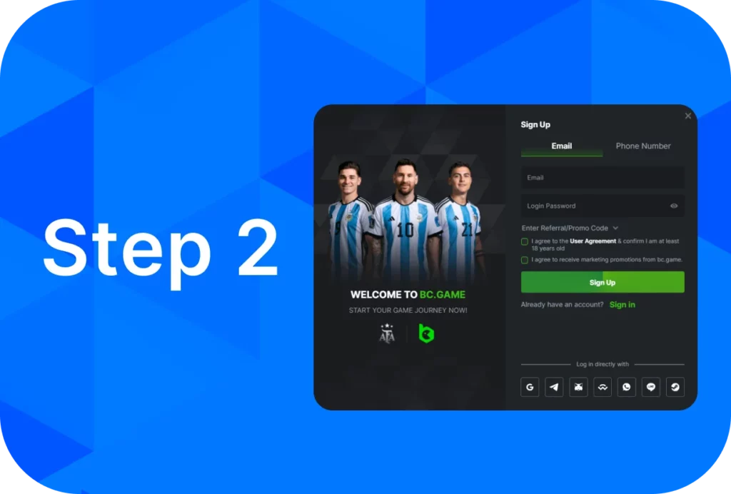 Here is 2nd step to register on BC.Game in Indonesia