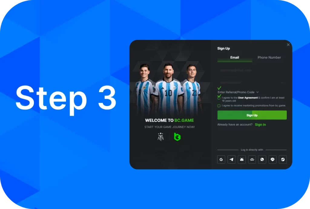 Here is 3rd step to register on BC.Game in Indonesia